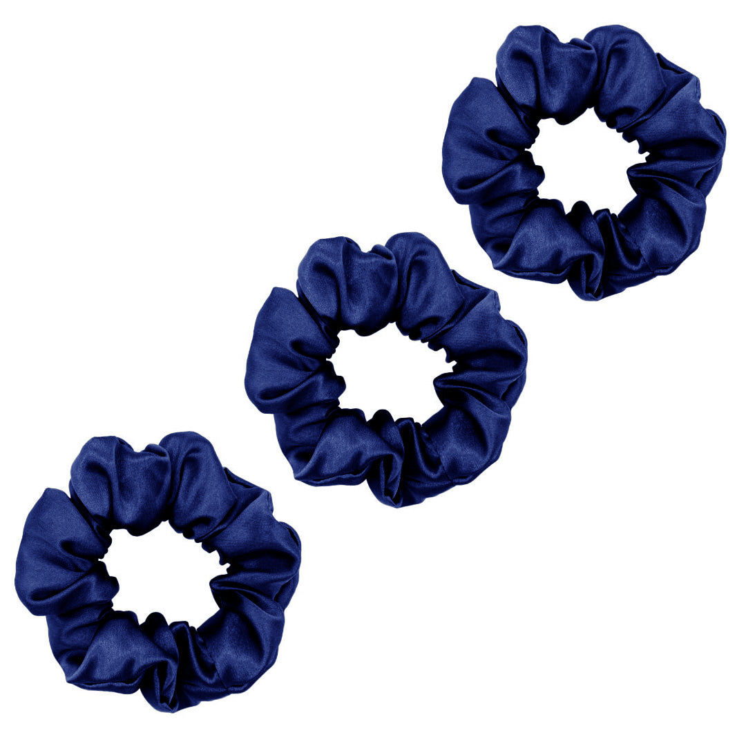 Three navy medium mulberry silk scrunchies – LS Silk NZ