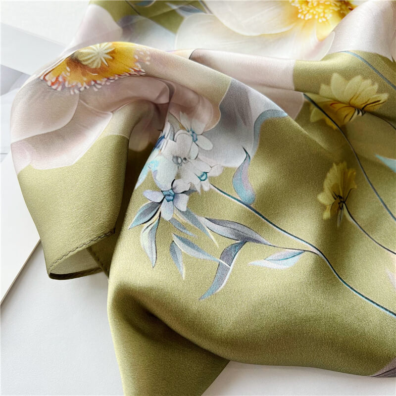 Olive Meadow Pure Mulberry Silk Extra Large Long Scarf