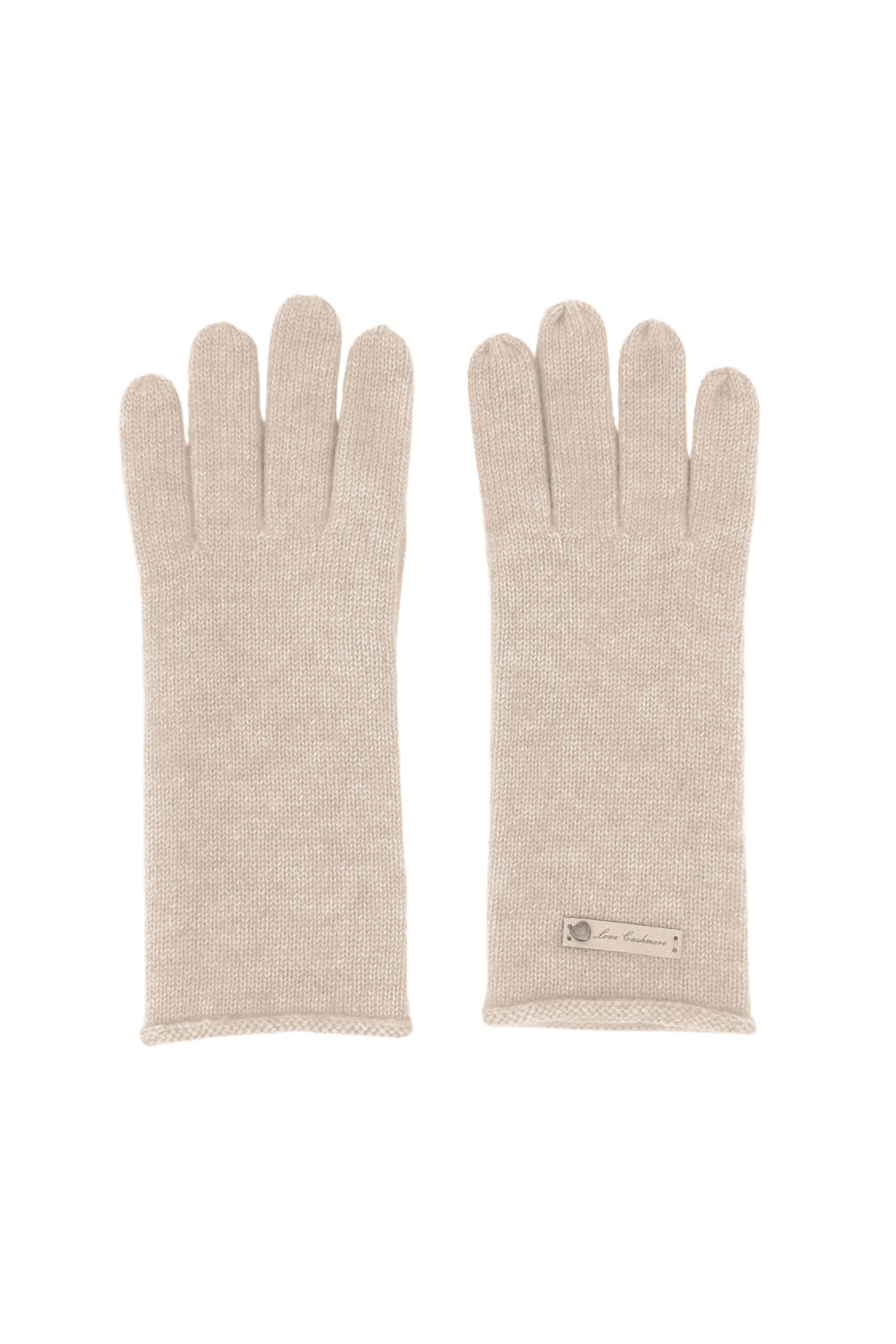 Beige pure cashmere fine knit gloves, front view – Love Cashmere NZ