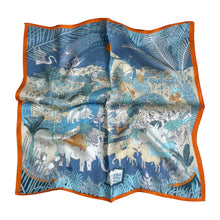 Load image into Gallery viewer, Wildlife Wanderlust Pure Mulberry Silk Scarf Bandana - Blue
