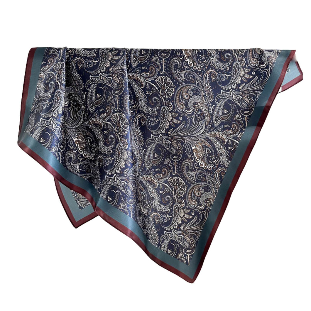 Midnight Paisley Pure Mulberry Silk Square Scarf Bandana