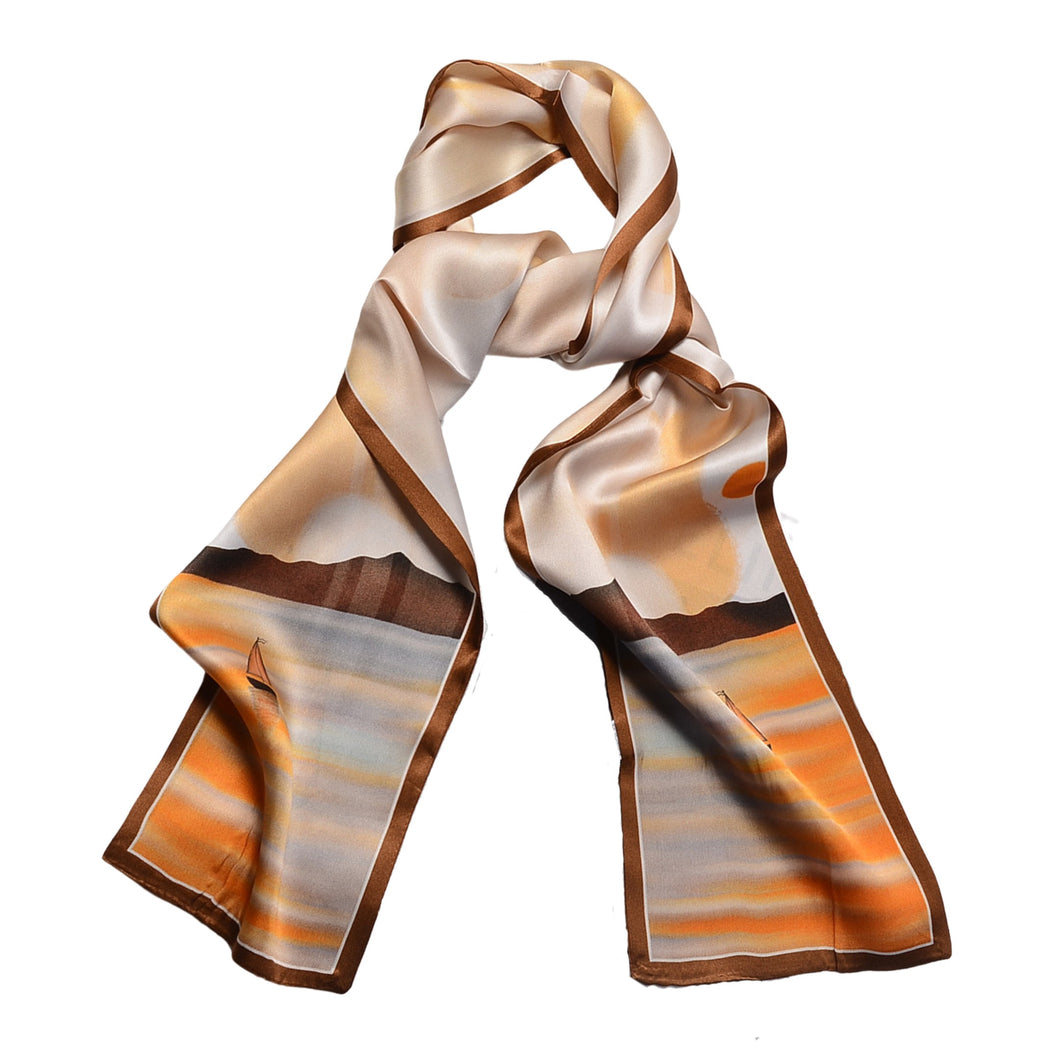 Sunset Serenade Pure Mulberry Silk Long Scarf Silk Twilly