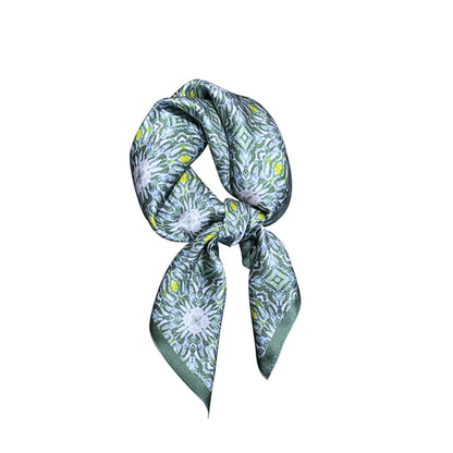 Daisy Mirage silk scarf tied in a bow – LS Silk NZ