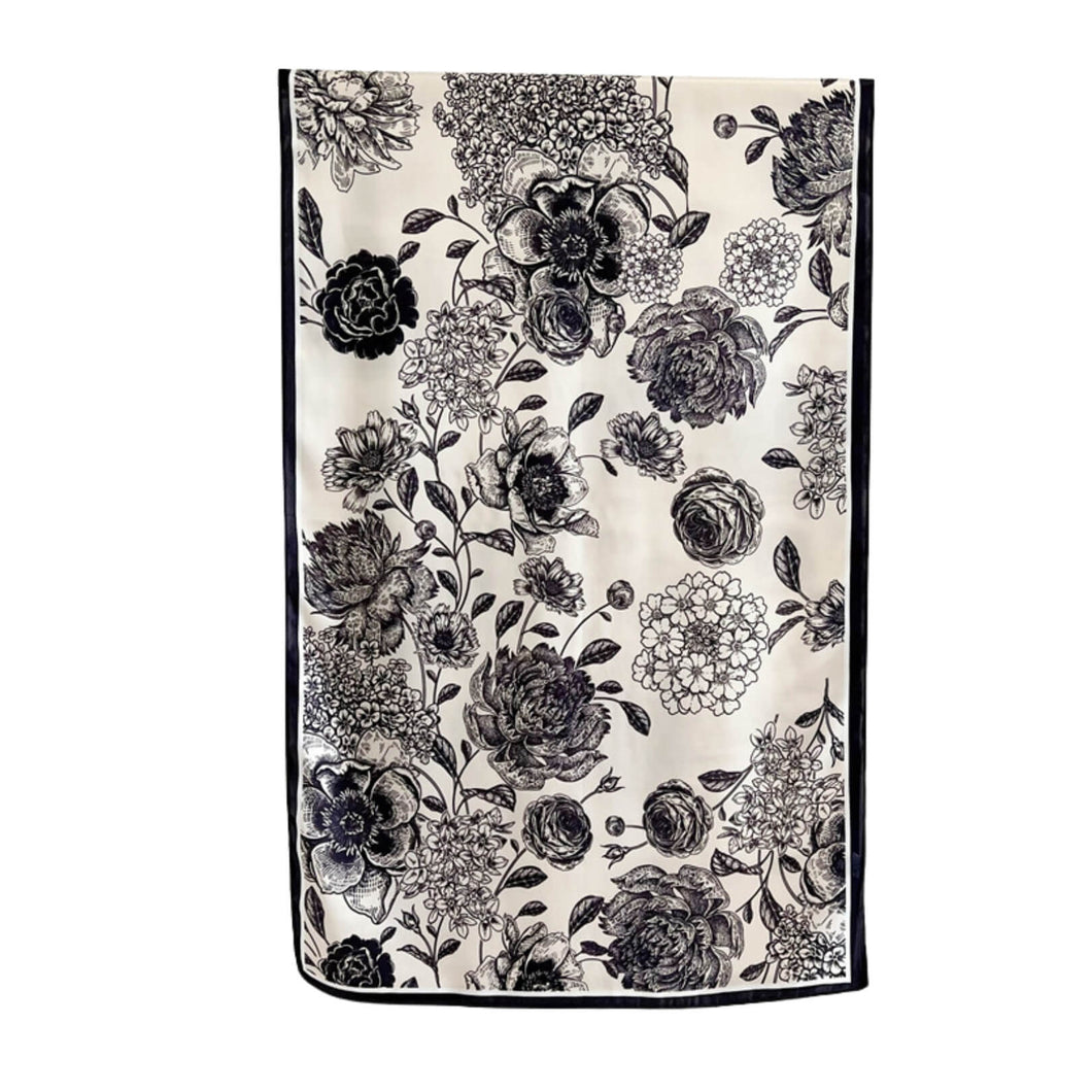 Midnight Peony Pure Mulberry Silk Extra Large Long Scarf