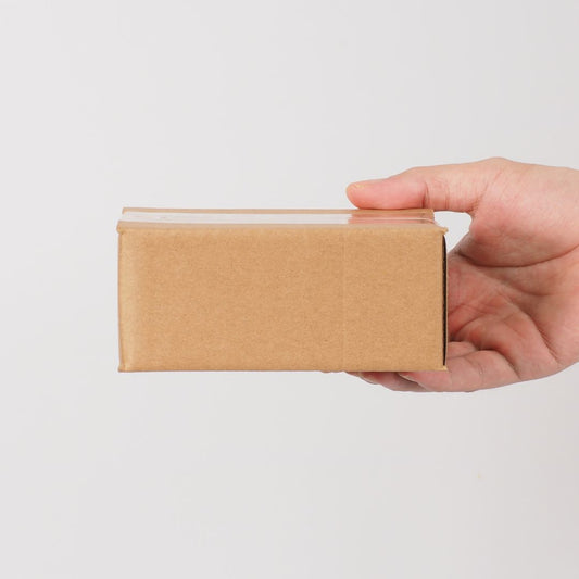 Hand holding small kraft courier box – LS Silk NZ