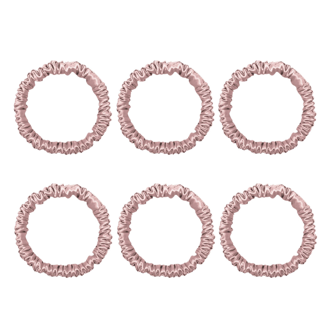 6 Pack Premium Mini Mulberry Silk Scrunchies - Pink