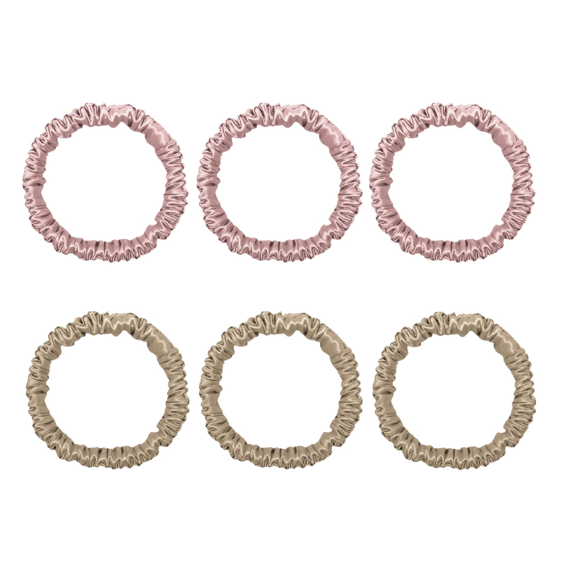 Six mini silk scrunchies in pink and champagne – LS Silk NZ