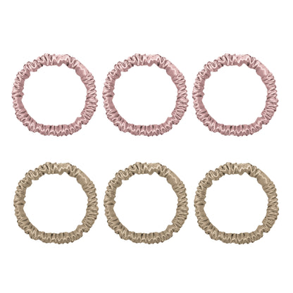 Six mini silk scrunchies in pink and champagne – LS Silk NZ
