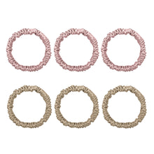 Load image into Gallery viewer, 6 Pack Premium Mini Mulberry Silk Scrunchies - Champagne &amp; Pink
