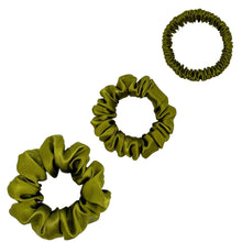 Load image into Gallery viewer, Silk Scrunchies Set - Olive - Mini, Small, Medium
