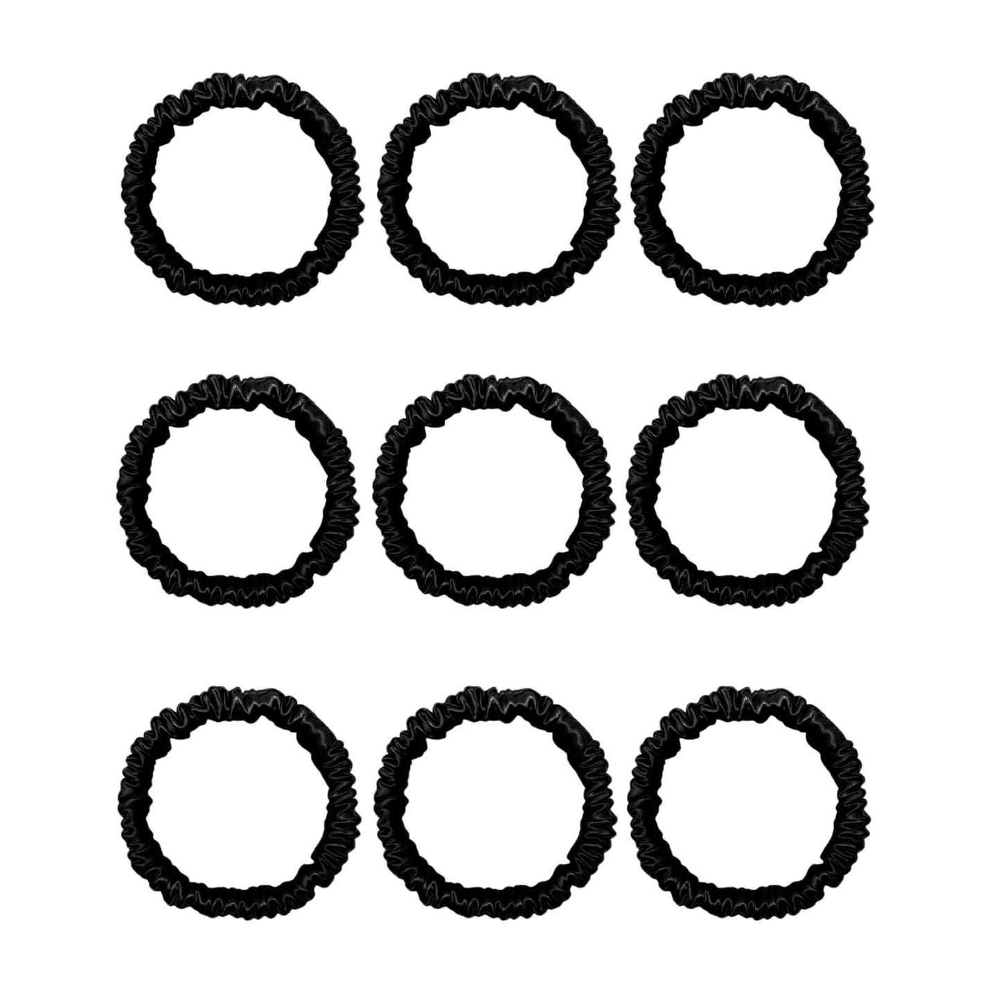 Nine black mini mulberry silk scrunchies – LS Silk NZ