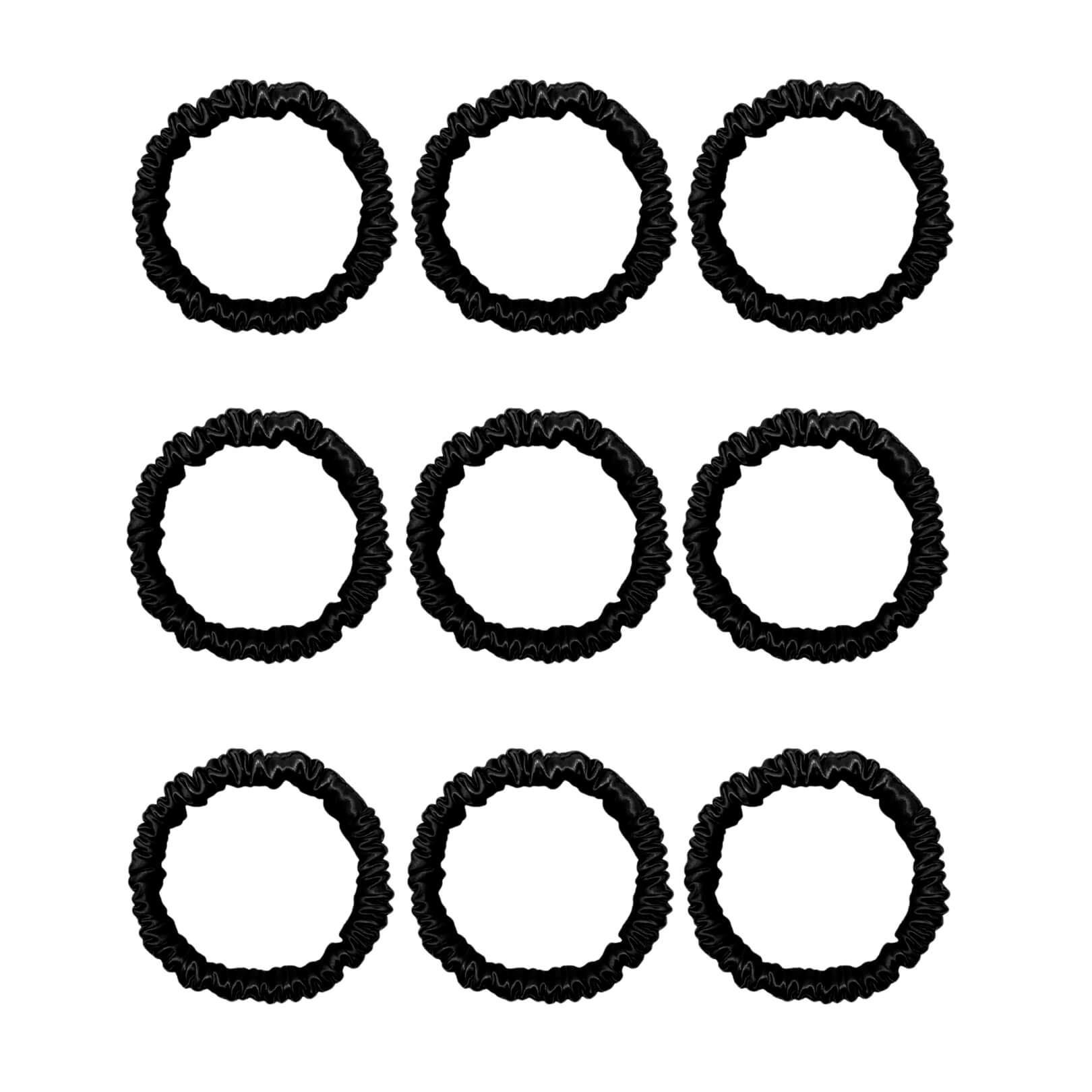 Nine black mini mulberry silk scrunchies – LS Silk NZ