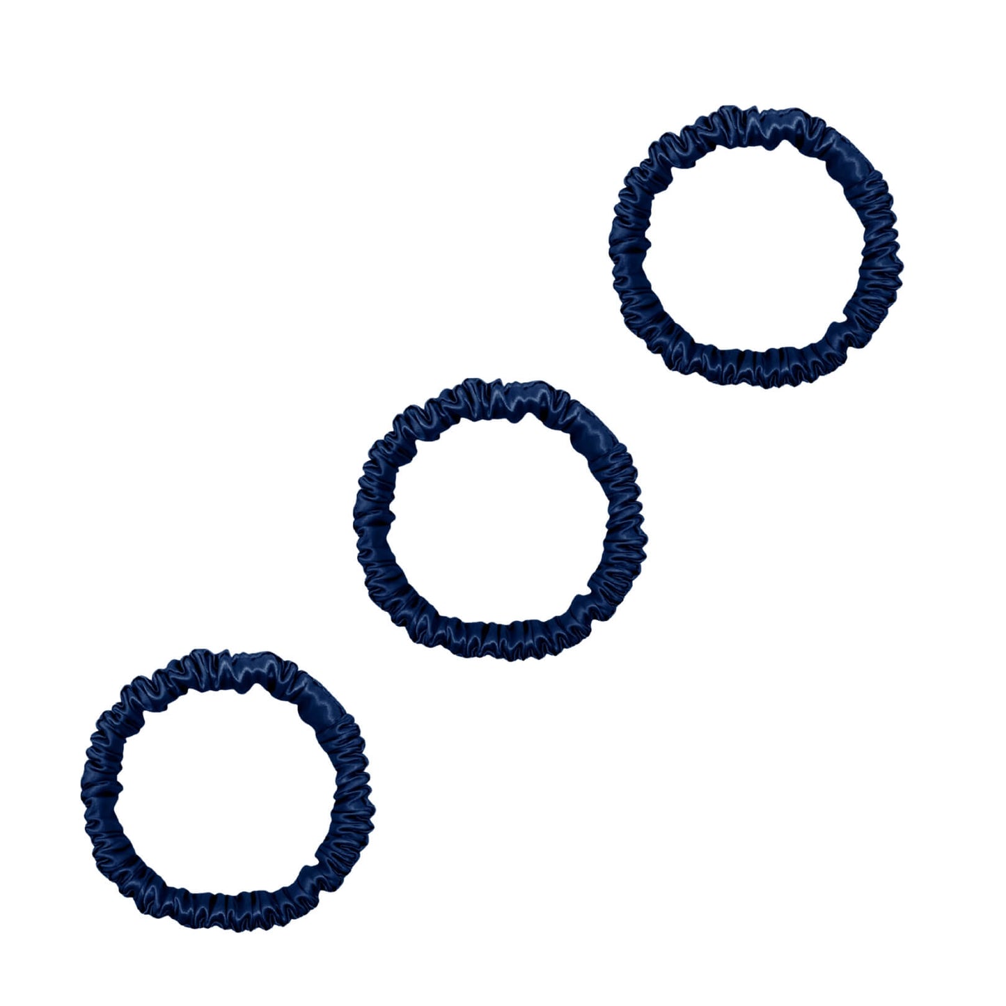 Three navy blue mini mulberry silk scrunchies – LS Silk NZ