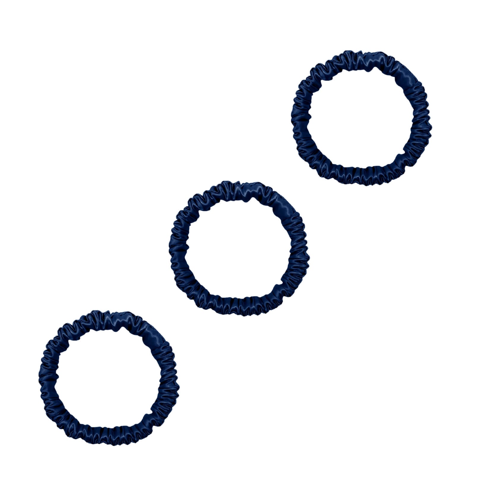 Three navy blue mini mulberry silk scrunchies – LS Silk NZ