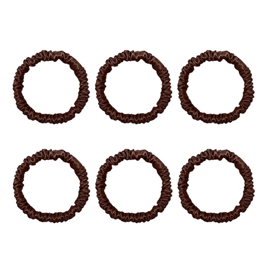 Six chocolate mini mulberry silk scrunchies – LS Silk NZ