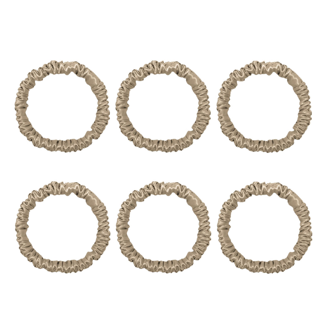 6 Pack Premium Mini Mulberry Silk Scrunchies - Champagne