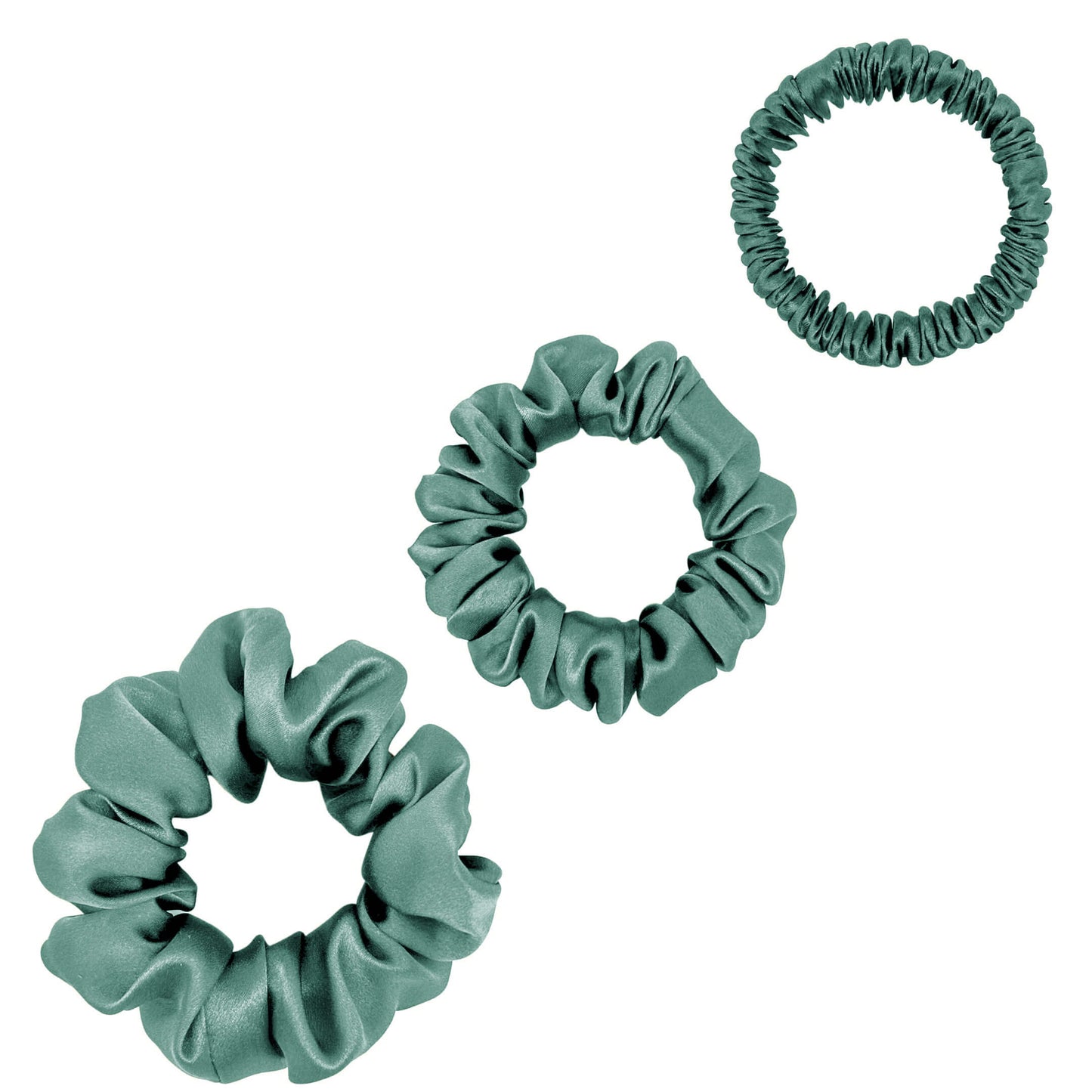 Sage green silk scrunchies trio in mini, small and medium – LS Silk NZ