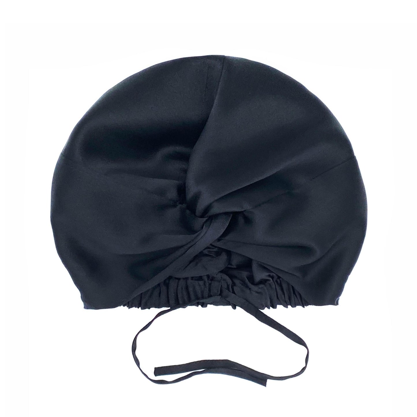 Black double-lined mulberry silk hair bonnet with adjustable ties – LS Silk NZ