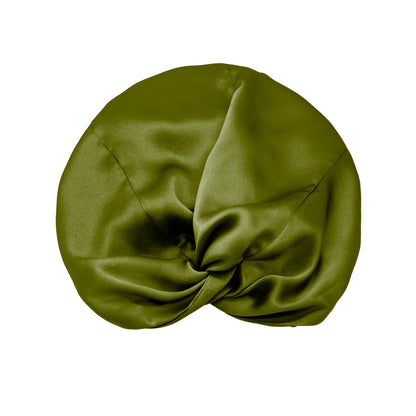 Olive green double-layer mulberry silk sleep bonnet turban – LS Silk NZ