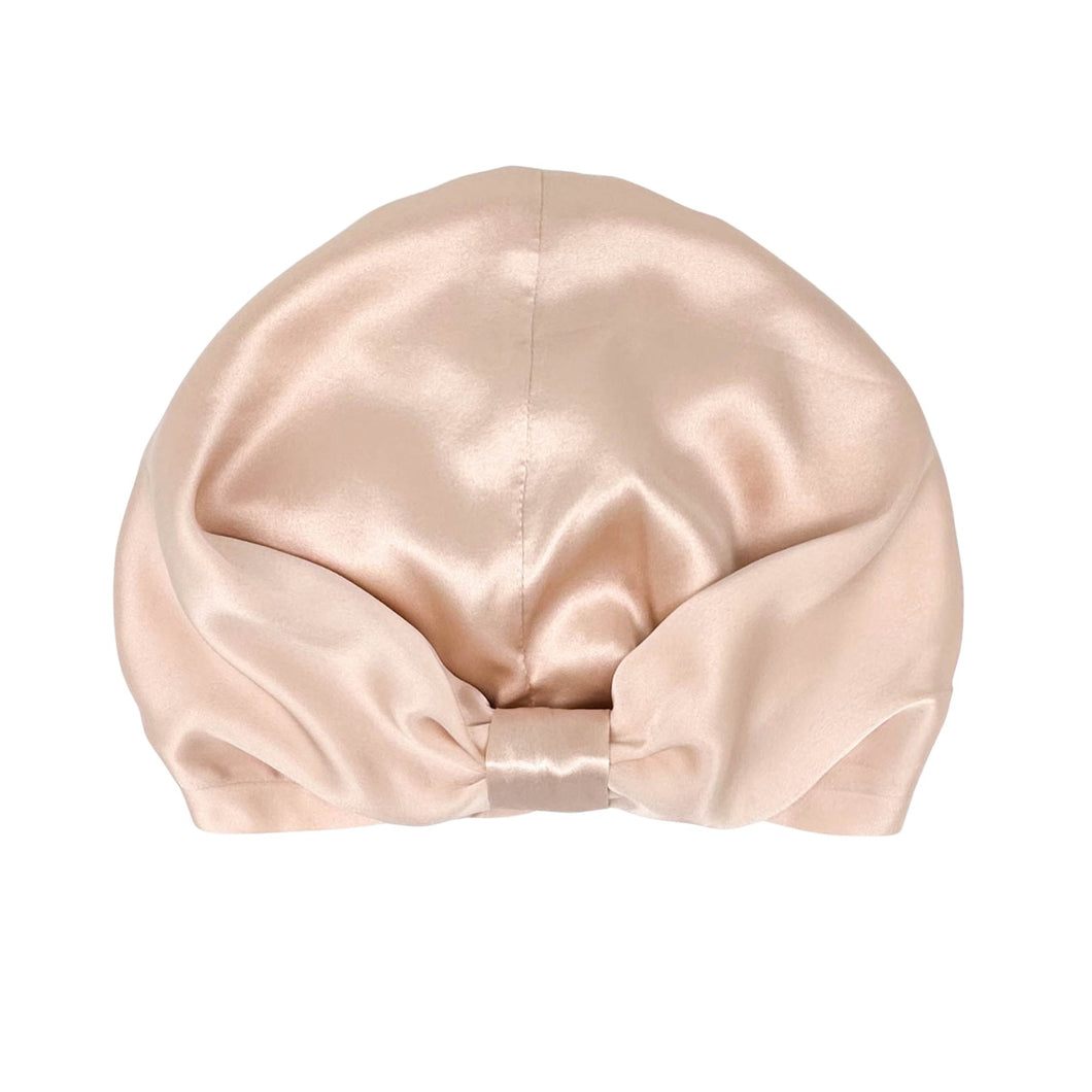 Premium Mulberry Silk Sleep Cap Women's Silk Sleep Turban Hair Wrap Bonnet - Misty Rose -One Size Fits Most