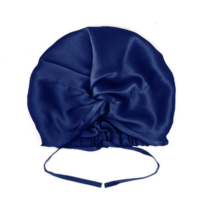 Navy blue double-lined mulberry silk hair bonnet with adjustable ties – LS Silk NZ