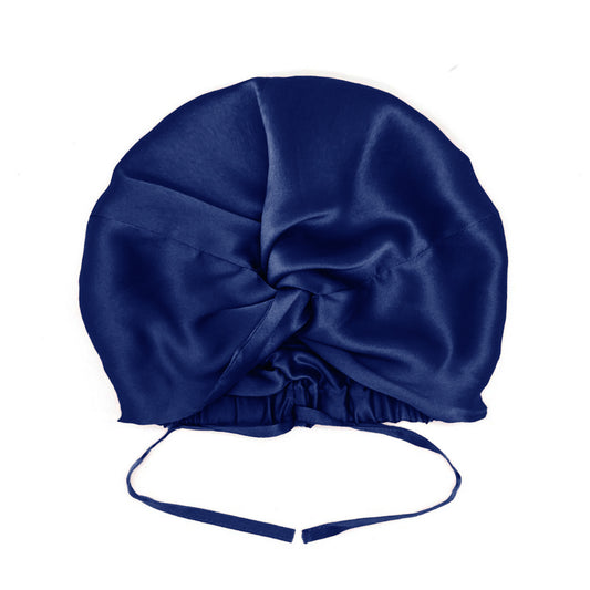 Navy blue double-lined mulberry silk hair bonnet with adjustable ties – LS Silk NZ