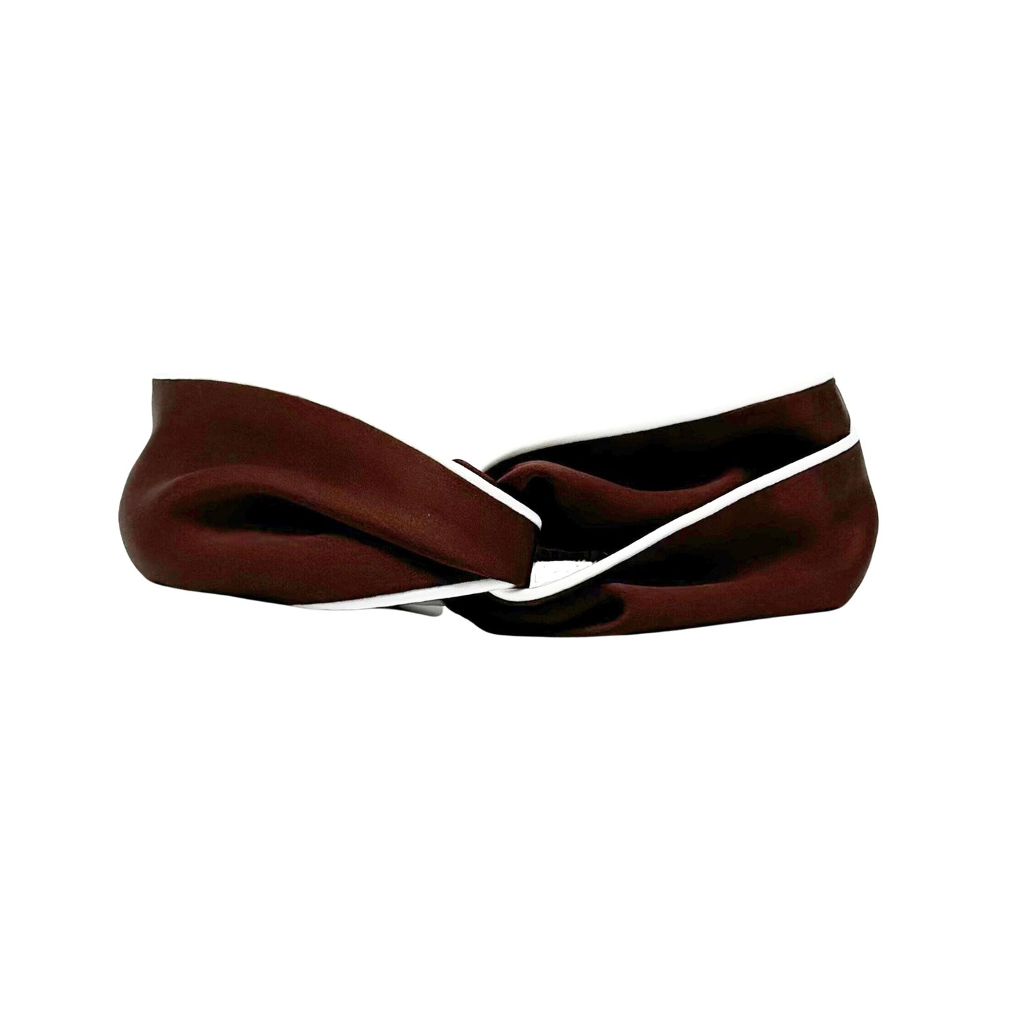 100% Mulberry Silk Elastic Twisted Headband - Chocolate with White Piping