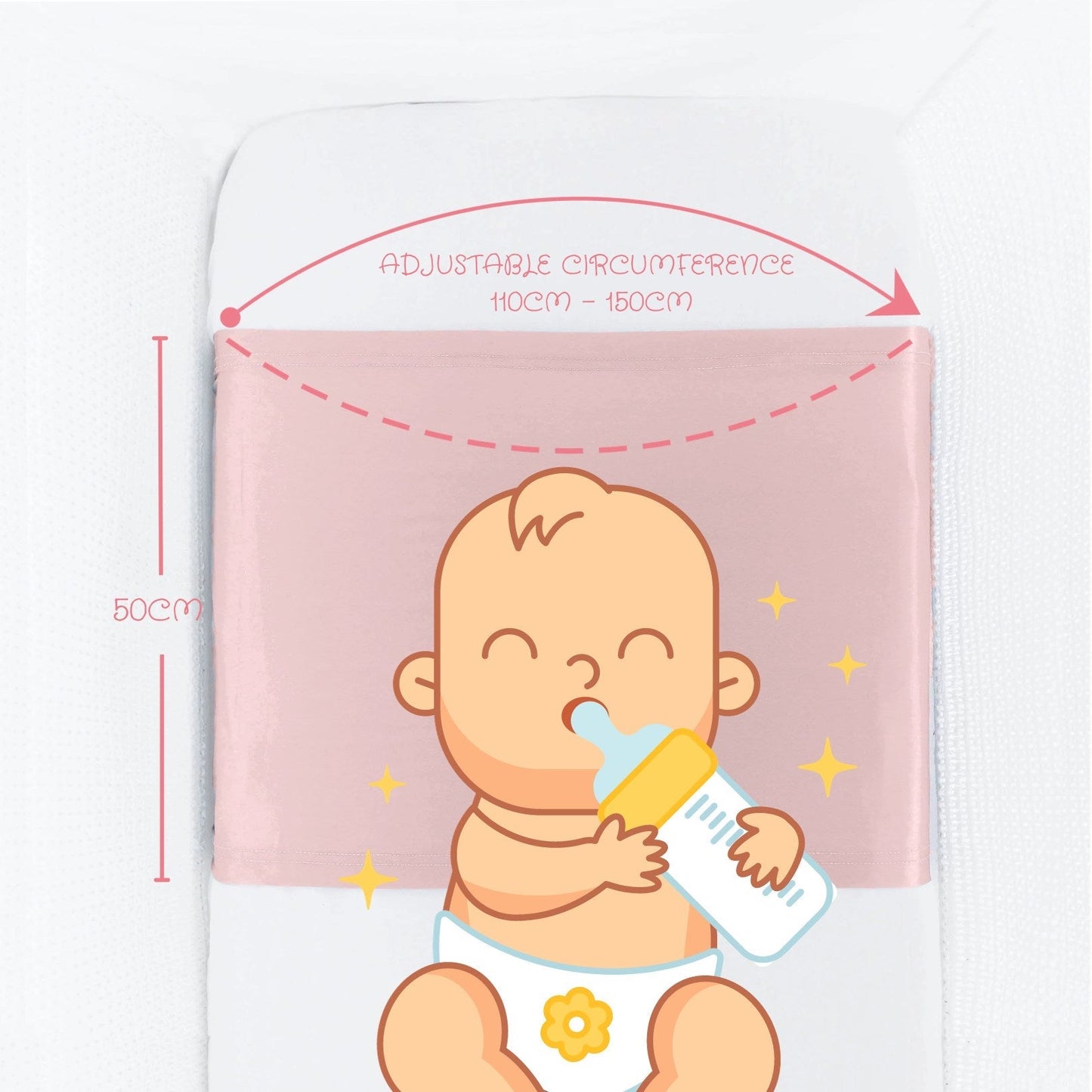 Diagram showing adjustable silk cot sleeve dimensions – LS Silk NZ