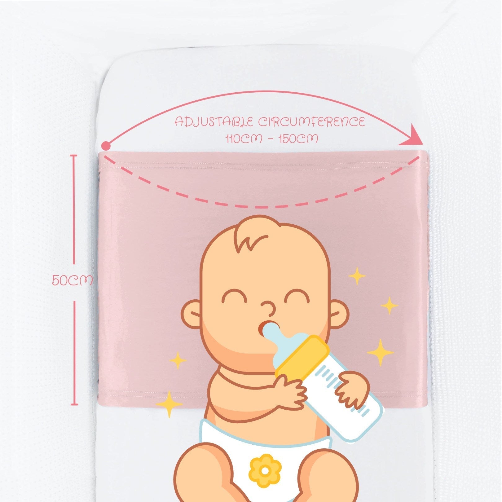 Diagram showing adjustable silk cot sleeve dimensions – LS Silk NZ