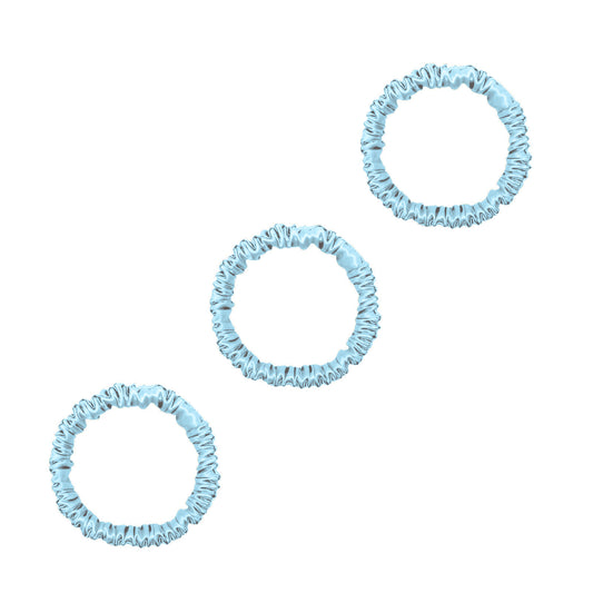 Three baby blue mini mulberry silk scrunchies – LS Silk NZ