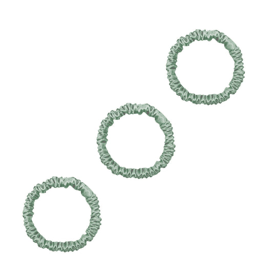 Three lime green mini mulberry silk scrunchies – LS Silk NZ