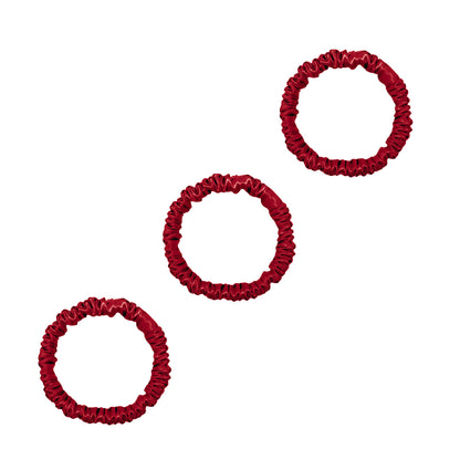 Three rose red mini mulberry silk scrunchies – LS Silk NZ