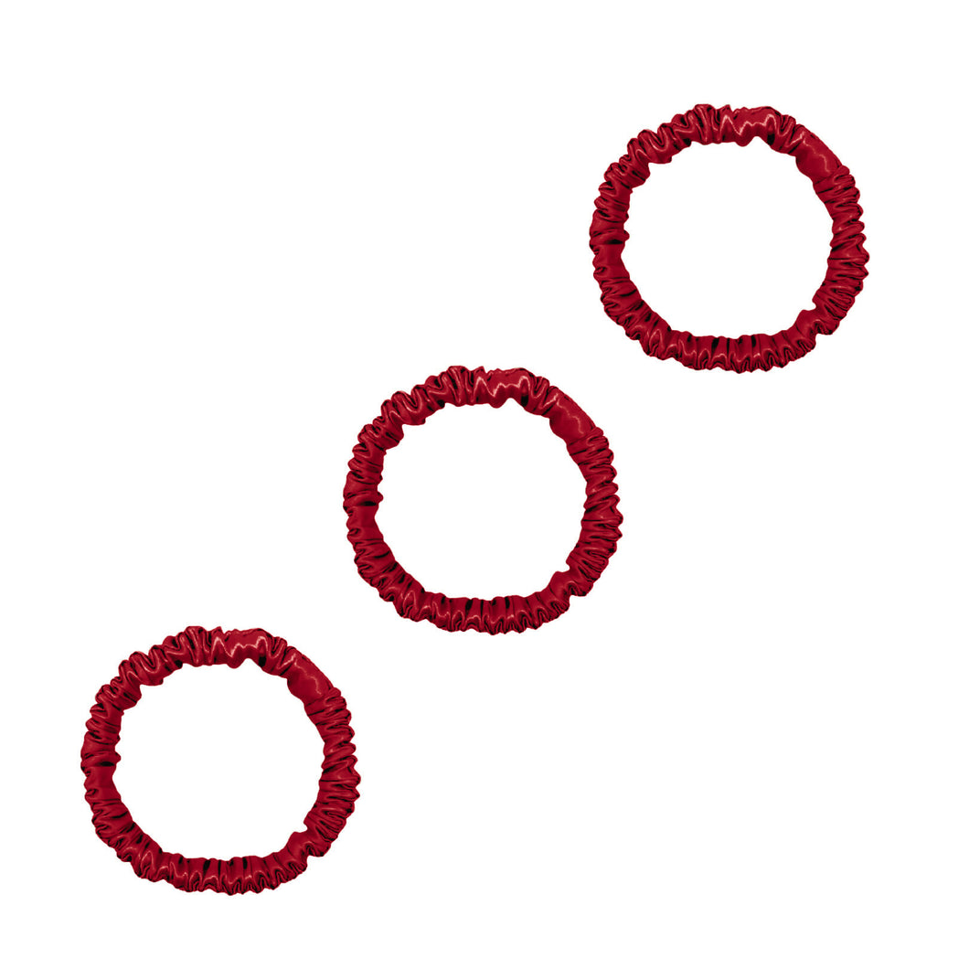 3 Pack Premium Mini Mulberry Silk Scrunchies - Rose Red