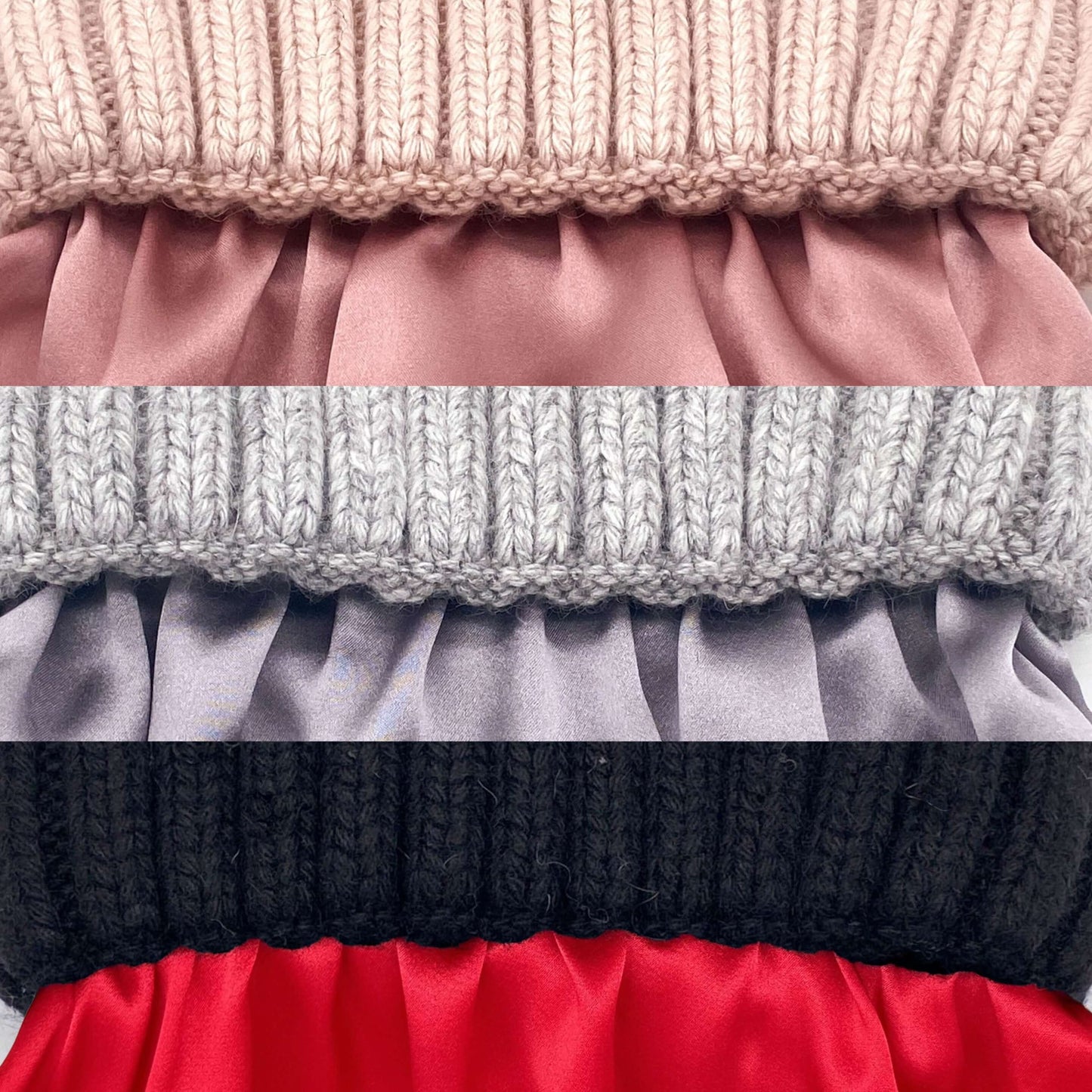 Stacked beanies showing coloured mulberry silk linings inside cuffs – LS Silk NZ