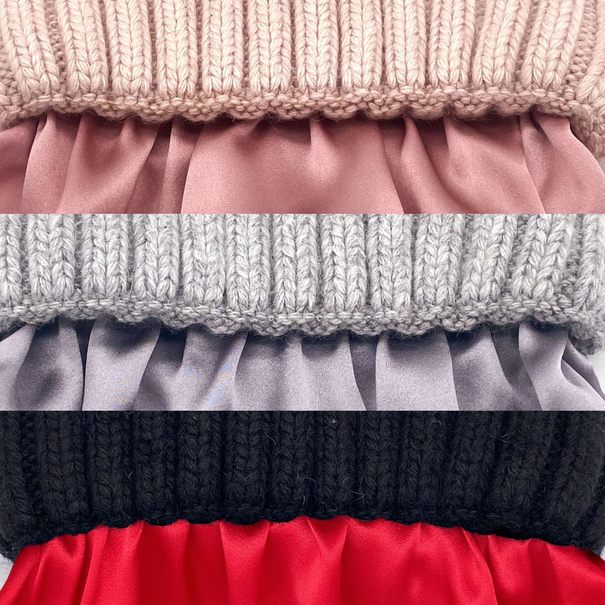 Stacked beanies showing coloured mulberry silk linings inside cuffs – LS Silk NZ