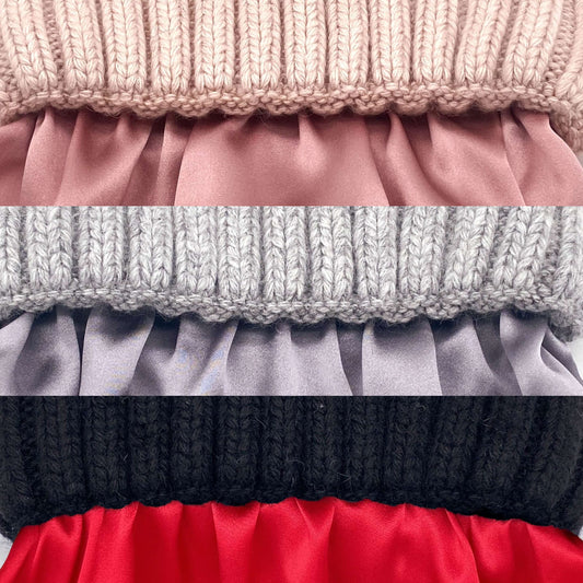 Stacked beanies showing coloured mulberry silk linings inside cuffs – LS Silk NZ
