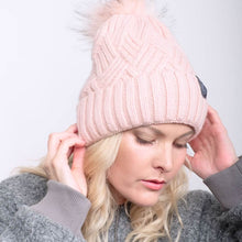 Load image into Gallery viewer, Mulberry Silk-Lined Cashmere Beanie Hat With Removable Pom Pom - Pink
