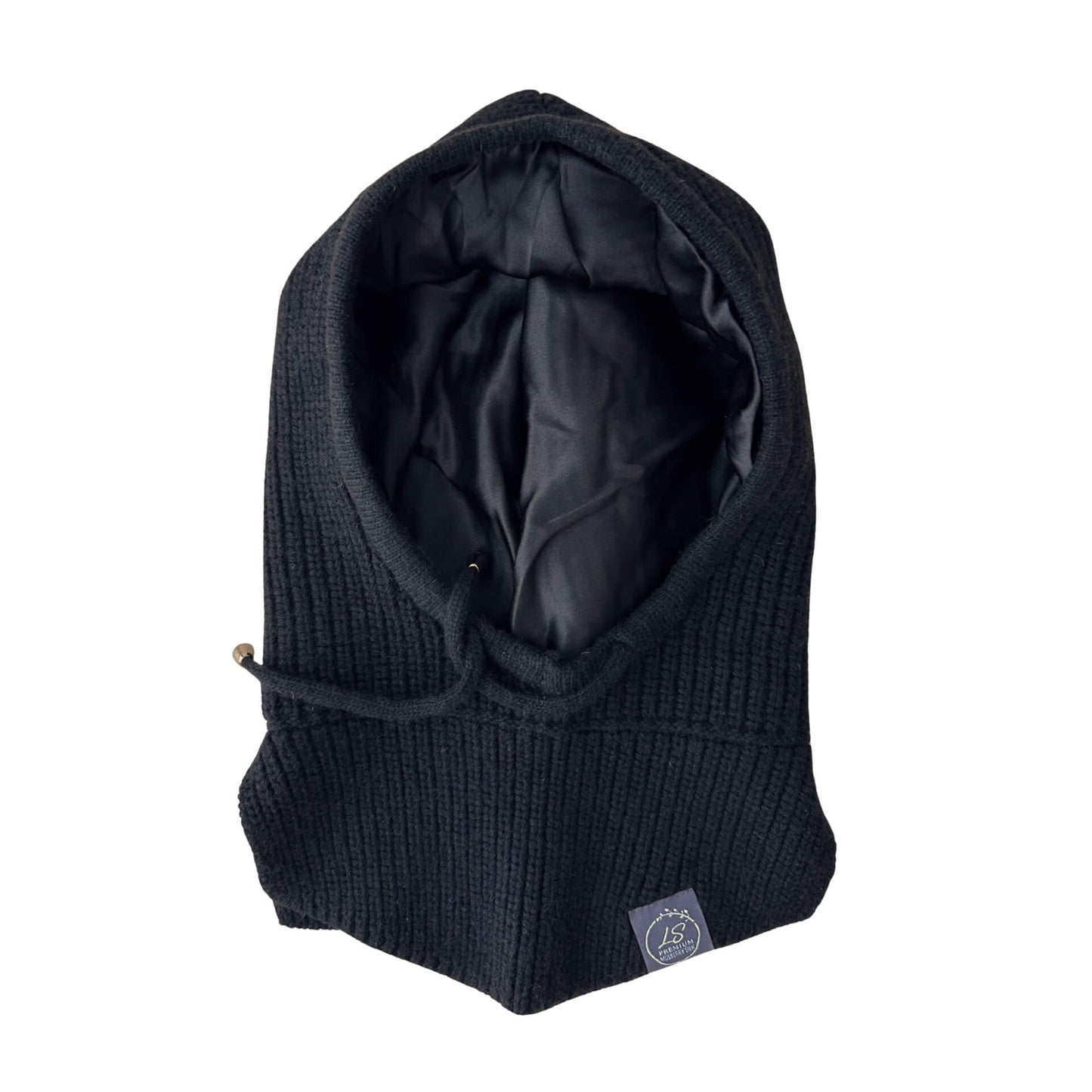Silk-Lined Ribbed Cashmere Balaclava Black Front