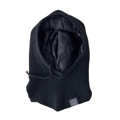 Silk-Lined Ribbed Cashmere Balaclava Black Front