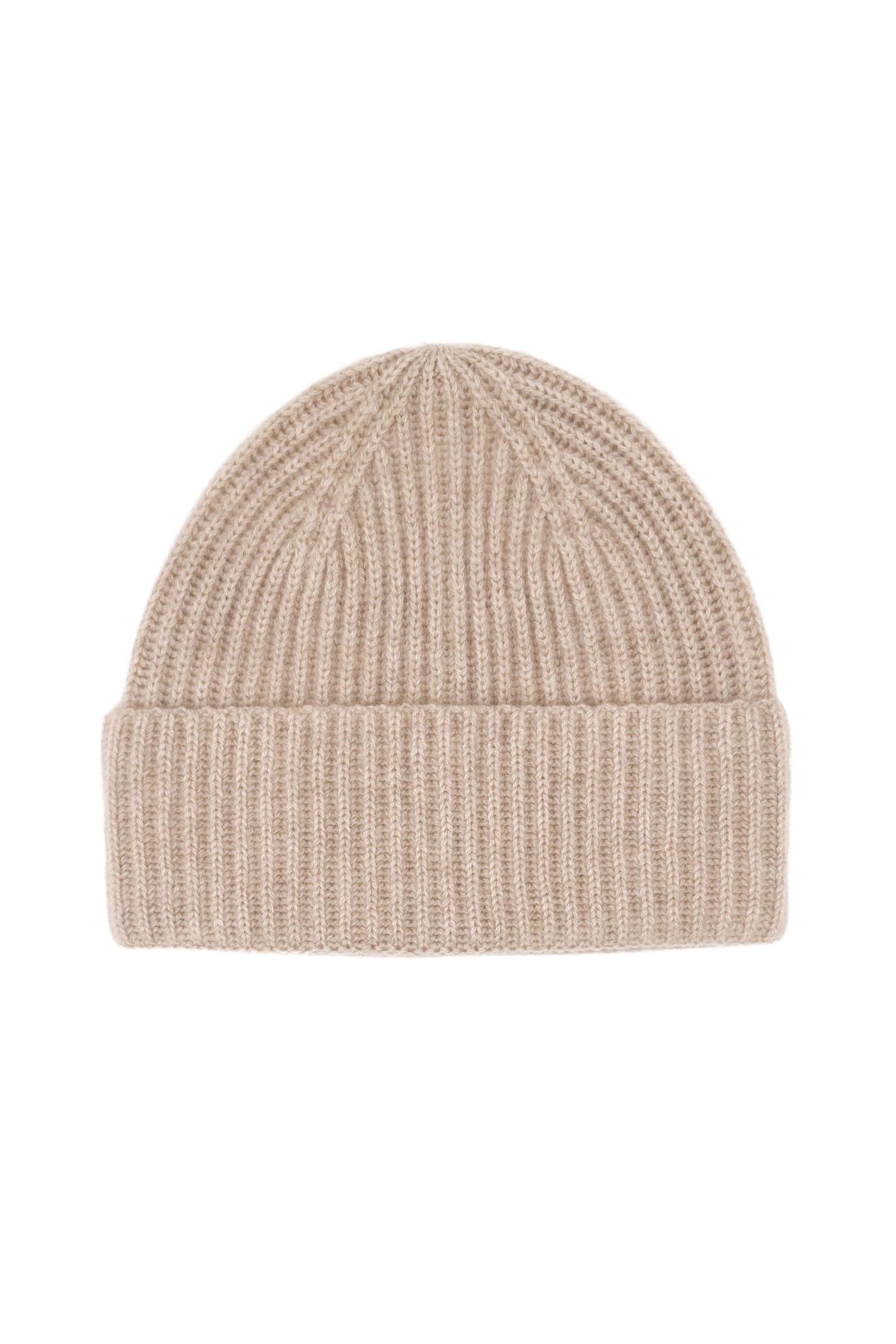 Beige ribbed pure cashmere unisex beanie, flat product view – Love Cashmere NZ