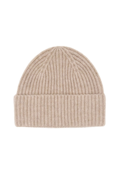 Beige ribbed pure cashmere unisex beanie, flat product view – Love Cashmere NZ