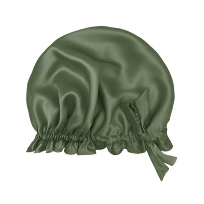Viridian green large silk hair bonnet turban with ruffled edge – LS Silk NZ