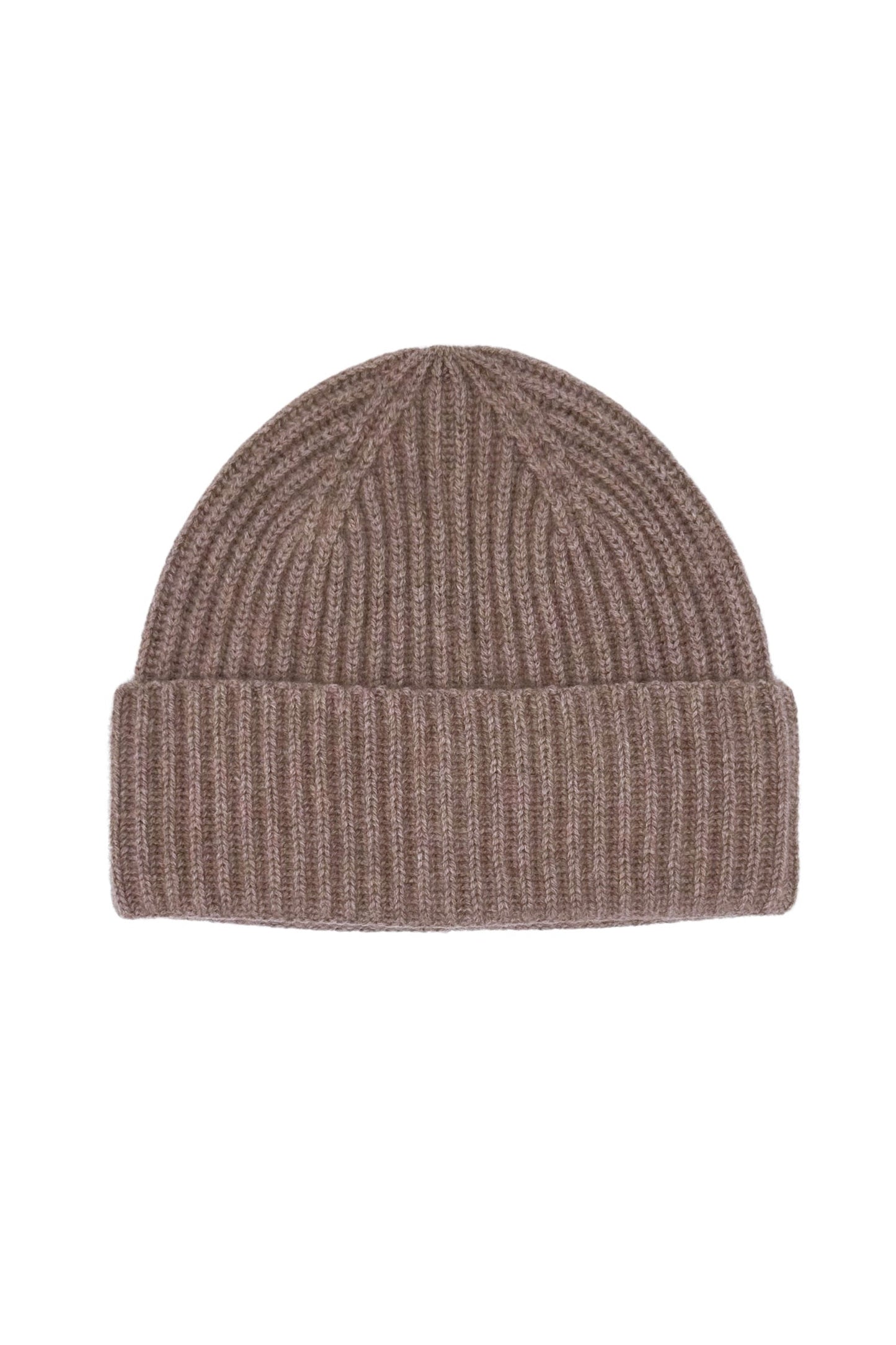 Chestnut ribbed pure cashmere unisex beanie, flat product view – Love Cashmere NZ