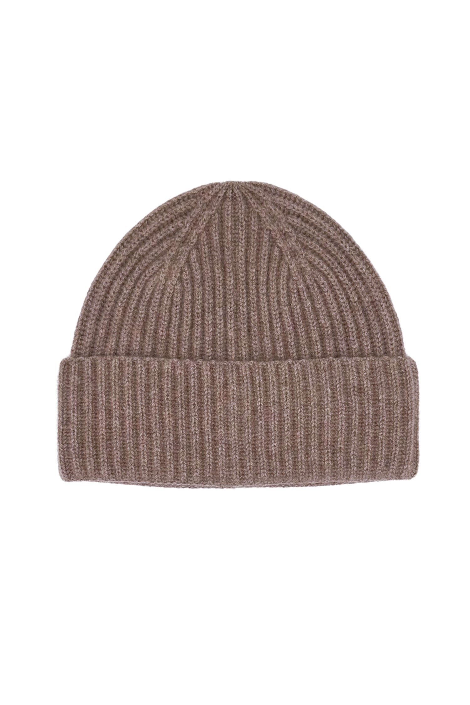 Chestnut ribbed pure cashmere unisex beanie, flat product view – Love Cashmere NZ
