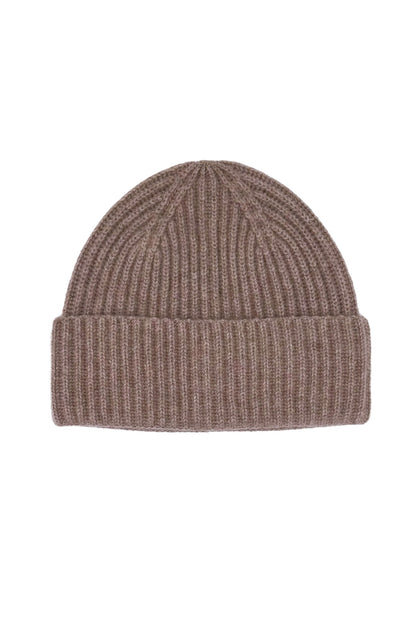 Chestnut ribbed pure cashmere unisex beanie, flat product view – Love Cashmere NZ