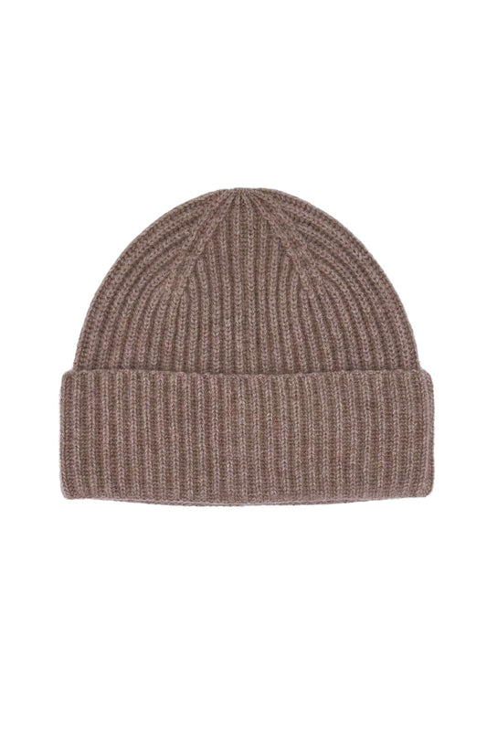 Chestnut ribbed pure cashmere unisex beanie, flat product view – Love Cashmere NZ