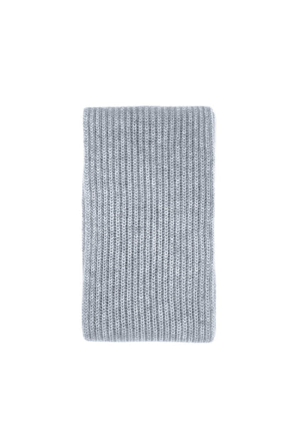 Grey slim ribbed cashmere long scarf, folded flat view – Love Cashmere NZ