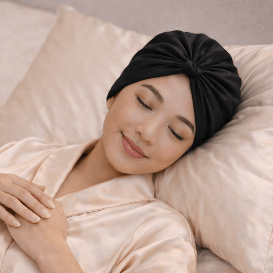 Black silk hair bonnet