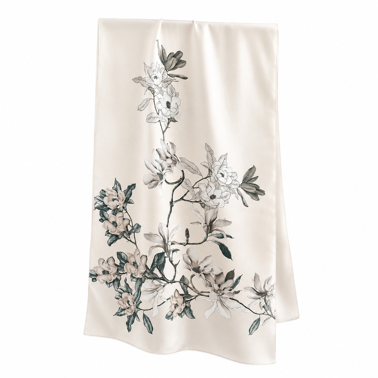 Moonlit Magnolia Pure Mulberry Silk Extra Large Long Scarf