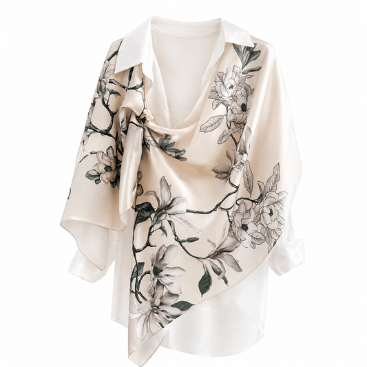 Moonlit Magnolia Pure Mulberry Silk Extra Large Long Scarf